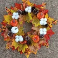 Autumn maple leaf wreath with pumpkins, cotton bolls and pine cones for harvest decor - 45cm / Cotton Pumpkin Style (Style 4)