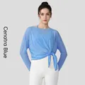 Breathable slub yarn yoga top with waist knot in Sinatra blue color, long sleeve cover-up - S/M / Sinatra Blue