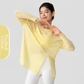 Loose slub yarn breathable yoga long sleeve top with split hem in washed yellow - S/M / Washed Yellow