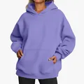 Detailed view of women's purple oversized hoodie with spacious kangaroo pocket. - Light Purple