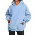 Detail of oversized light blue hoodie for women with large front kangaroo pocket - Light Blue