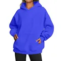 Detailed front view of women's oversized royal blue hoodie with large kangaroo pocket - Sapphire Blue