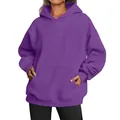 Detailed front view of a comfortable purple oversized women's hooded sweatshirt - Purple