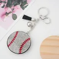 Porte-clés baseball en strass brillant avec pompon noir et breloque clochette - Baseball