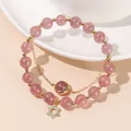 Elegant Natural Red Aventurine bead bracelet with gold spacers and hollow star charm - Strawberry Quartz Lucky Bead Style
