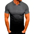 Men's casual slim fit short-sleeved polo shirt with grey and black gradient 3D print design - Grey Black Gradient (POLO-KZFQFW96)