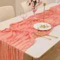 Elegant coral pink gauze crinkle table runner for wedding party table decorations - Coral Pink