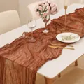 Eleganter terracotta Boho Crinkle Gaze Tischläufer für Hochzeitsfeiern Dekoration - 90*180cm / Dunkelbraun