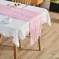Elegant pink wrinkled gauze table runner for boho wedding and party table decor - Hot Pink