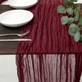 Elegant burgundy cheesecloth table runner with rustic wrinkled texture for wedding party - Burgundy