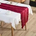 Elegant burgundy wrinkled cheesecloth table runner for bohemian wedding and party decor - Burgundy