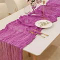 Elegant purple wrinkled cheesecloth gauze table runner for Bohemian wedding party decor - Deep purple