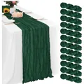 Dark green wrinkled cheesecloth table runner for elegant wedding and boho table decor - Dark Green
