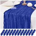Elegant royal blue wrinkled cheesecloth table runner for wedding and party decor - Sapphire Blue