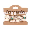 Detailed view of an 8-piece bohemian stretch beaded bracelet set on kraft card. - White