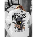 White oversized cotton T-shirt for men with urban streetwear bear graphic print back view - S / White