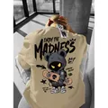 Khaki oversized men's cotton t-shirt with urban graphic print and skateboard bear. - S / Khaki