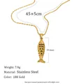Collar con colgante de pez en acero inoxidable dorado con cadena de 45+5cm - Estilo N3841 / Dorado