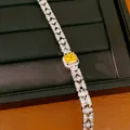 Collana stile palazzo con zircone giallo quadrato e catena a maglie fini - Bracciale / Argento-Giallo