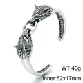 Viking style double wolf head stainless steel cuff bracelet with 40g weight parameter - Double Wolf Heads Biting Ring Style (KB214272-LU) / Inner Diameter Approx 62x17mm / Antique Silver