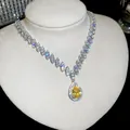 Elegante collar plateado con circonitas marquesa y un colgante amarillo en forma de pera - Collar-Amarillo / Plateado