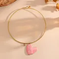 Collier rigide vintage doré à la française avec pendentif cœur rose marbré chic - Ras du cou Cœur Estompé (A121) / Cœur d'Or Rose
