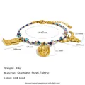 Braided rope bracelet with 18K gold-plated cowboy boot, hat and bull charms - Western Cowboy Elements Style (B0797) / Gold