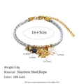 18K Gold plated stainless steel woven rope bracelet with clover and pearl charms - Clover Sapphire Pearl Style (B0863) / Gold