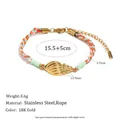 Colorful woven rope bracelet with gold seashell charm stainless steel 18K gold plated jewelry - Conch Beach Holiday Style (B0866) / Gold