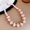 Close-up of elegant pink acrylic beaded necklace featuring faceted stones and gold spacers - 66# Necklace / Pink