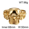 Vintage biker punk gold skull titanium steel cuff bracelet with intricate bone details - Inner Diameter 68mm Width 50mm / Bright Gold (KB125355-BDJX)