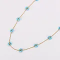 Collier de fleurs en perles bleues fait main style bohème avec une chaîne dorée - Collier (Sans Perles) / Bleu ciel