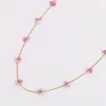 Collier chaîne dorée bohème fait main avec petites fleurs en perles colorées - Collier (Sans Perles) / Mélange Rose Violet