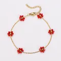 Bracelet fait main avec fleurs en perles rouges et chaîne en acier inoxydable style bohème - Bracelet (Sans Perles) / Rouge