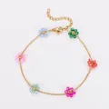 Bracelet bohème en chaîne dorée avec de vibrantes perles de fleurs en cristal colorées - Bracelet (Sans Perles) / Coloré