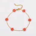 Bracelet fait main avec fleurs en perles roses et chaîne en acier doré ajustable - Bracelet (Sans Perles) / Orange