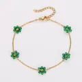 Bracelet bohème fait main en acier inoxydable doré avec des fleurs en perles vertes - Bracelet (Sans Perles) / Vert Translucide
