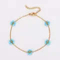 Bracelet bohème fait main en acier inoxydable doré avec fleurs de perles bleu clair - Bracelet (Sans Perles) / Bleu ciel