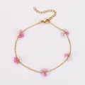 Élégant bracelet bohème fait main avec fleurs en perles et chaîne en acier doré - Bracelet (Sans Perles) / Mélange Rose Violet