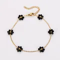 Bracelet bohème fait main en acier inoxydable avec fleurs en perles noires et chaîne dorée - Bracelet (Sans Perles) / Noir