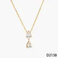 Collier en acier inoxydable doré orné de deux pendentifs en zircone en forme de goutte - Style Double Goutte (D2138) / Or