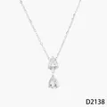 Collier élégant en acier inoxydable avec doubles pendentifs en zircon goutte d'eau - Style Double Goutte (D2138) / Argent