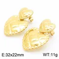 Elegant gold quilted double heart drop earrings in polished stainless steel for women - Gold