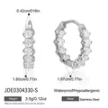 Detailed view of stainless steel hoop earrings with round white zircons and dimensions - Silver Color (JDE0304330-S)