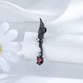 Dark gothic angel wing cartilage stud with red square gemstone and black titanium finish - Left Side Single (A1465-4) / Black Red