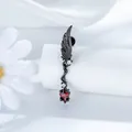 Unique dark angel wing ear stud in black titanium alloy with a red gemstone accent - Right Side Single (A1465-2) / Black Red