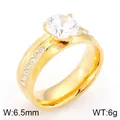 Bague élégante en acier inoxydable doré avec zircon à quatre griffes, 6,5 mm, 6 g - Taille 5 / Style de Pierre Latérale à Une Rangée Or