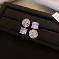 Lavendel kristallen en zilveren camellia bloem druppel oorbellen in een luxe niche stijl - Zilveren naald / Paars zirconia camellia stijl (33#)