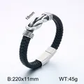 Men's black woven leather infinity knot bracelet in stainless steel, 220mm length. - Silver Infinity Knot Style (KB70701-BD)