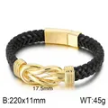 Men's braided leather bracelet with gold infinity knot and 316L stainless steel clasp - Golden Infinity Knot Style (KB74923-BD)